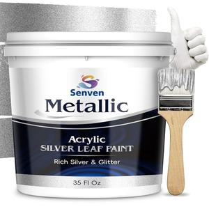 Silver Paint 35 Fl Oz Metallic Liquid Silver Leaf Paint Rich Silvers Paint for Metal, Wood, Canvas, Appliance, Furniture, Clay DIY, & Art Handcrafts Fast Dry Acrylic Metallic Finish Artwork Home Décor