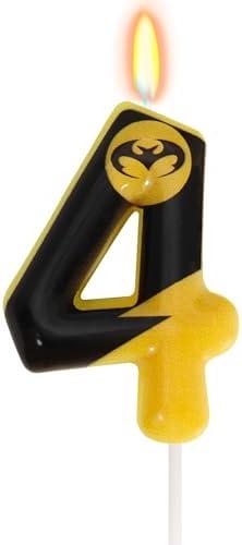 2 x Black Yellow Birthday Candle 4, Bat Cake Topper for Themed Birthday Party Decorations, Boys Girls Birthday Party Supplies (Number 4)