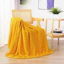 Linecooo Yellow Fleece Throw Blanket 5060 for Couch Sofa Bed,Super Soft Cozy Plush Microfiber Flannel Blanket with 3D Stripes Lightweight for Adults,Woman,Girls,Gold