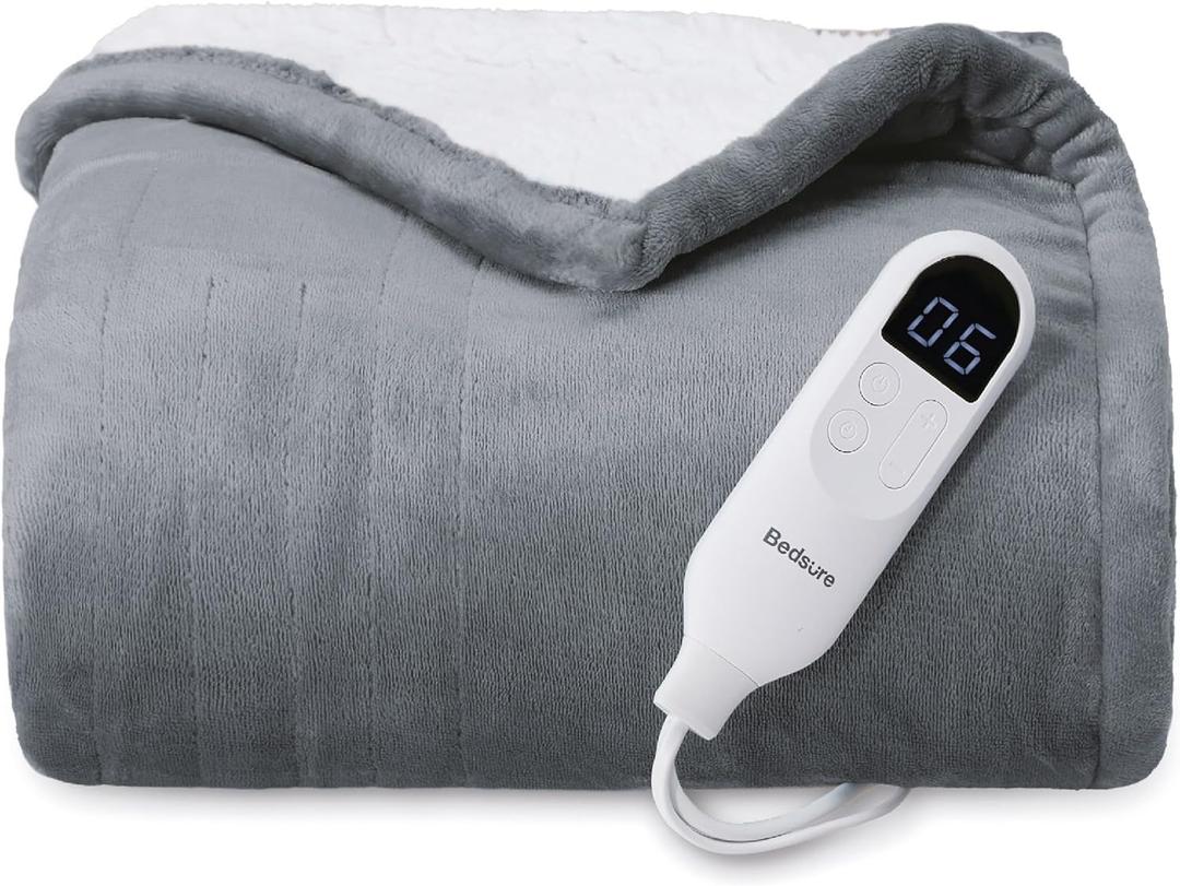 Bedsure Heated Blanket Electric Throw - Soft Flannel Electric Blanket, GentleSoft Heated Throw with 4 Time Settings & 6 Heat Settings, Warm Gift for Grandma (50x60 inches, Grey) (Throw, 01 - Grey)