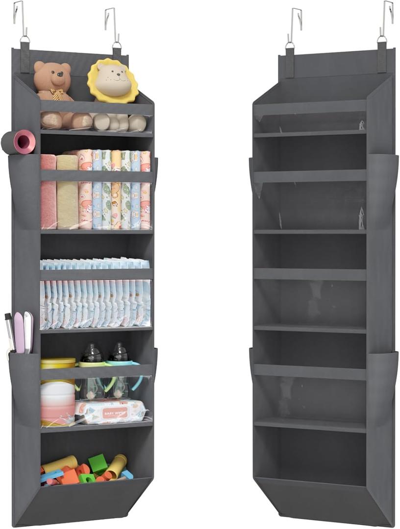 Lifewit 1 Pack Over the Door Organizer, Clear Window Hanging Storage with 4 Mesh Side Pockets, Anti Tilt 40 lbs Load Behind Door for Pantry, Nursery, Bathroom, Bedroom, Dorm, 5 Section, Gray
