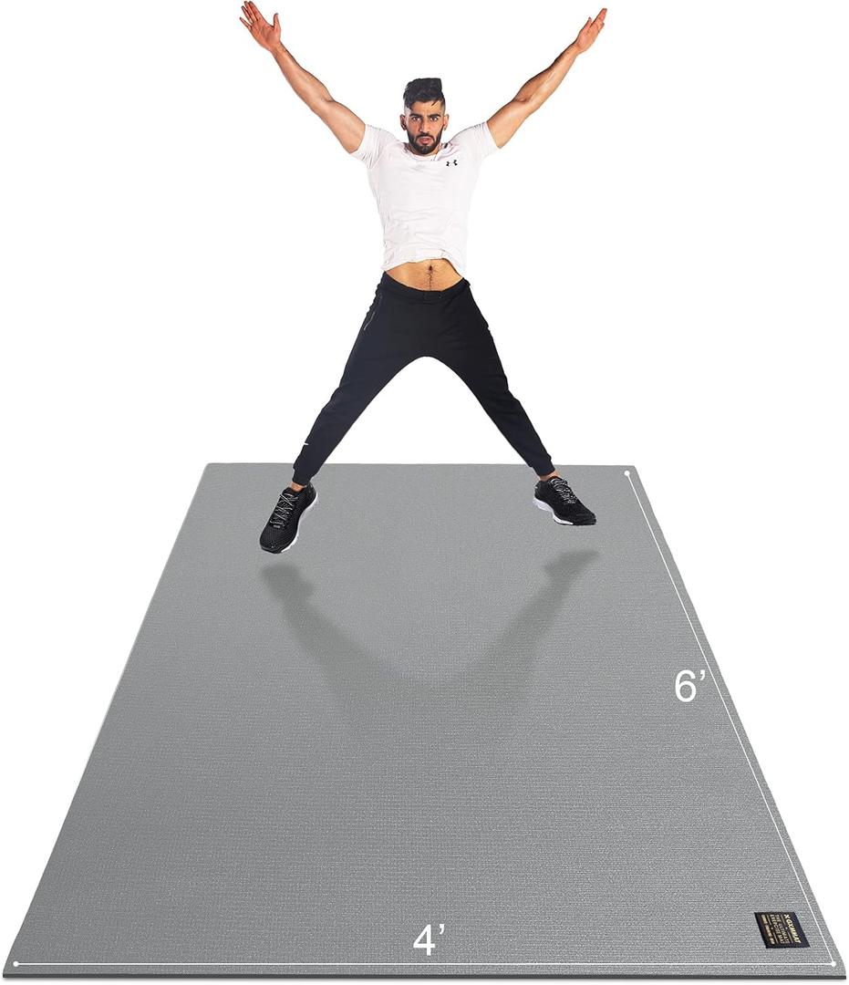 GXMMAT Large Exercise Mat 6'x4'/6'x5'/6'x6'(7mm), Thick Workout Mats for Home Gym Flooring, Extra Wide Non-Slip Durable Cardio Mat, Shoe Friendly, Perfect for Plyo, MMA, Jump Rope, Weights, Fitness (Grey Cool)