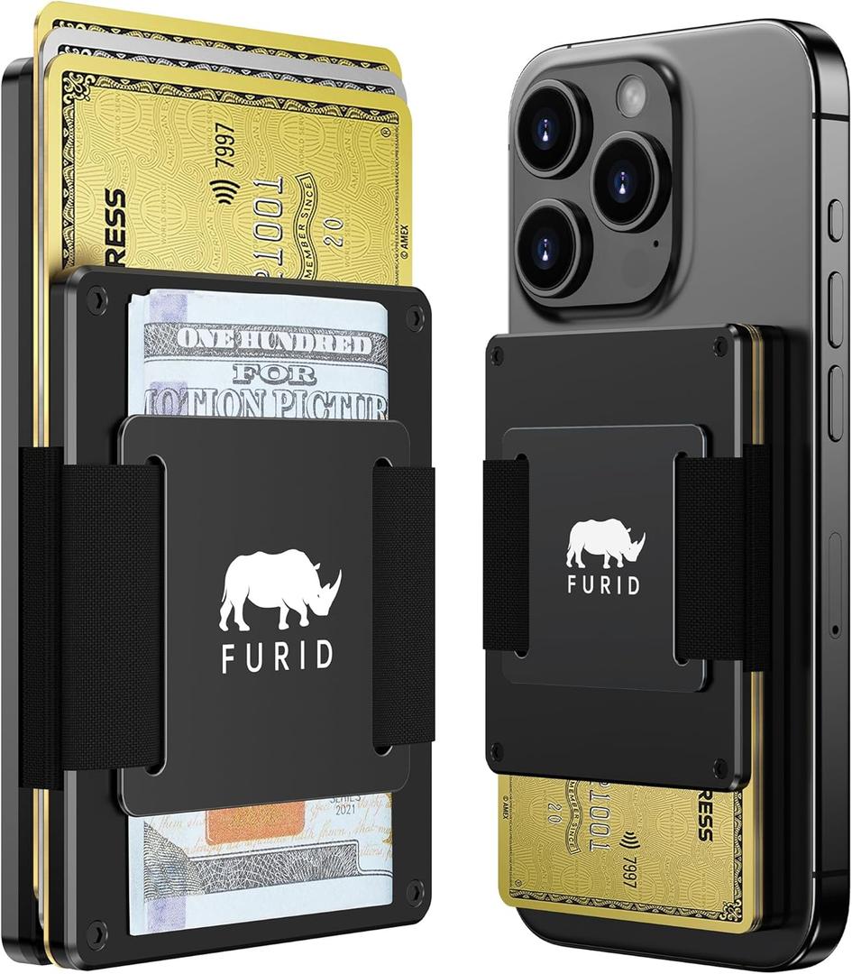 Magnetic Card-Wallet Compatible with Apple MagSafe: Slim Wallet with Cash Strap for iPhone 16/15/14/13/12 Series Pro Max, Minimalist Wallet (Aluminum Black)