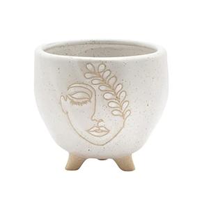 Napco Embossed Face Ivory 3.5 x 4 Ceramic Footed Planter Pot