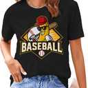 Womens Baseball Shirt Game Day Shirts Baseball Team Shirt Funny Fan Short Sleeve Tee (Black, L)