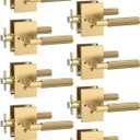 Asidrama 8 Pack Privacy Champagne Bronze Door Handles, Door Lever with Door Knobs Indoor for Bedroom or Bathroom, Heavy Duty Door Handles Interior with Locks for Left Right Sided Doors ZR08-098