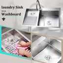 1000mm/39.3Inch Laundry Utility Sink With Washboard Stainless Steel Kitchen Sink with Faucet Household Pool Balcony Room Wash Basin Easy Clean Double-Bowl