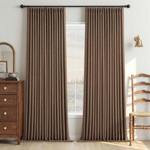 120 Inch Pinch Pleated Linen 100% Blackout Curtains Rust Brown W50xL120