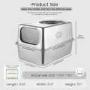 Large Enclosed Stainless Steel Cat Litter Box with Mat & Scoop, Leak-Proof, Narrow Side, 23.8"L x 15.9"W x 15.1"H