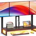 YAOHUOO Monitor Arm with LED,Adjustable Desk Monitor Mount for 3 Screens, Heavy Duty Fully Stand Riser with Clamp, Storage Shelf for Office,Living Room