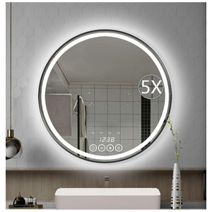 Msrorriw 28 Inch Wall-Mounted Round Bathroom Mirror with LED-Lights - Frame Vanity Mirrors (28" x 28", Black)