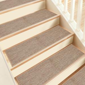 Stair Treads Non Slip, 15 Pack 8" X 30" Beige Stair Runners for Wooden Steps Non Slip with Reusable TPE Adhesive Backing, Carpet Stair Treads for Kids Elders and Pets, Machine Washable, Anti-Fall