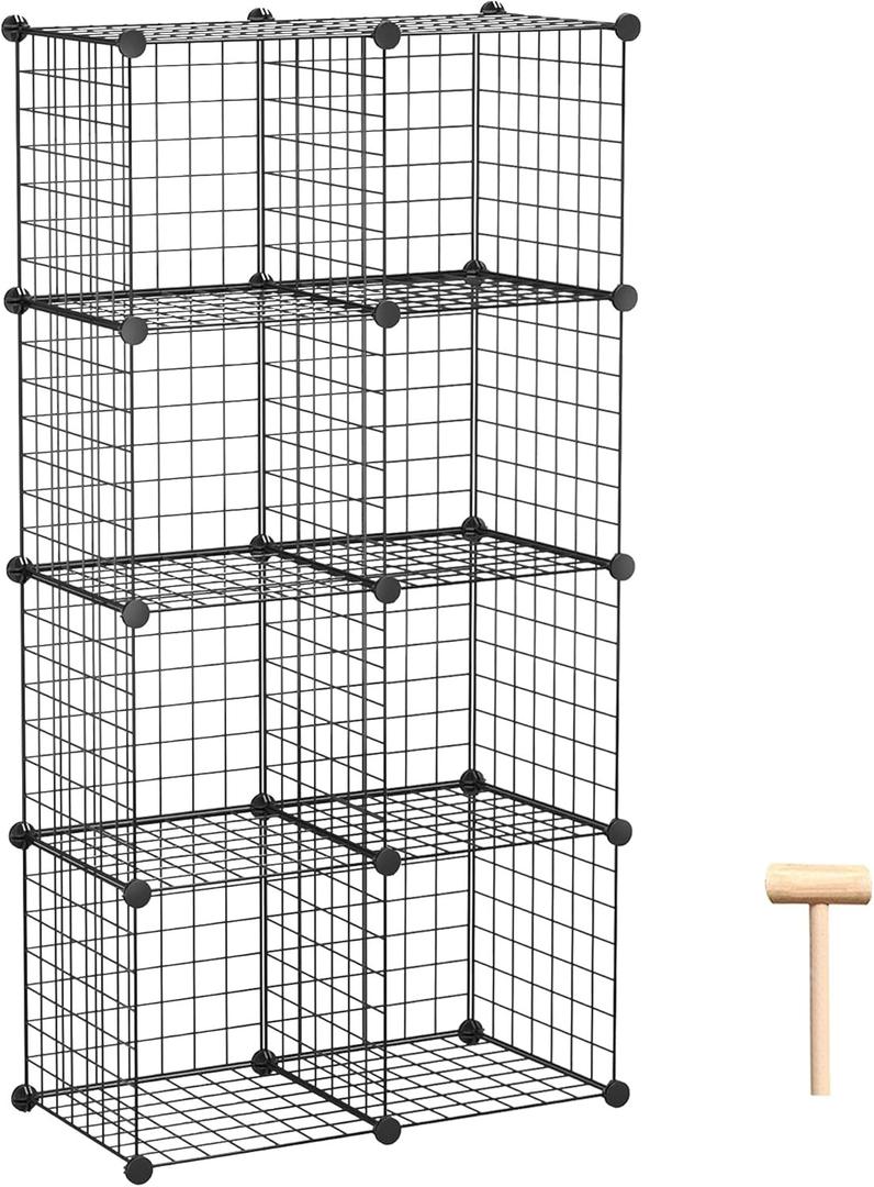 C&AHOME Wire Cube Storage, 8-Cube Organizer Metal C Grids Storage, Storage Bins Shelving, Modular Book Shelf, DIY Closet Cabinet Ideal for Living Room, Home, Office 24.8" L x 12.4" W x 48.4" H Black