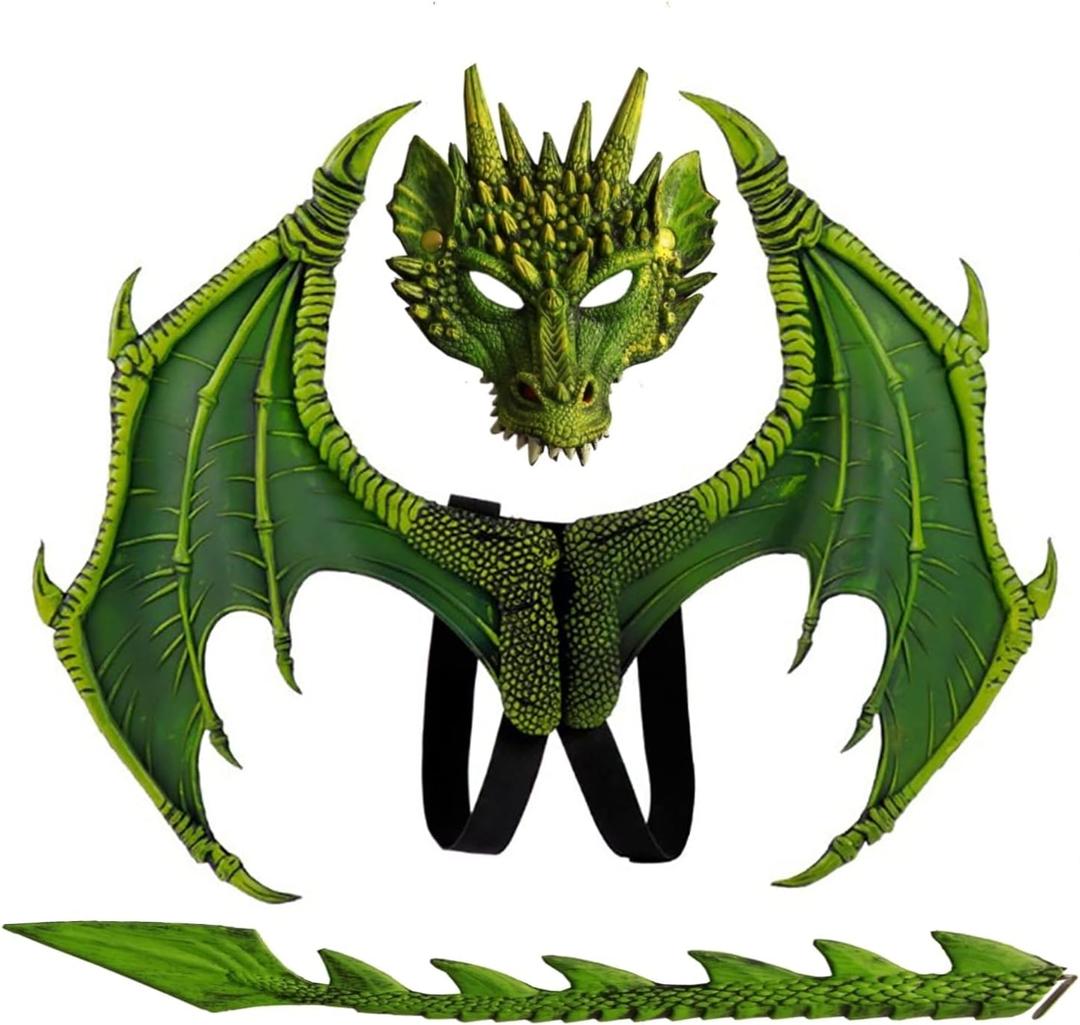 Nirvany Kids Dragon Cosplay Costume - Wing Tail Mask Set for Boys & Girls - Halloween