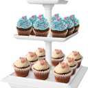 3-Tier Cupcake Stand - Square Display Stand for Birthday, Tea Party, Wedding, or Baby Showers - Dessert Table Display Set by Chef Buddy (White) (10" x 10" x 12.5" (Pack of 1))