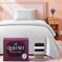 Twin Quilt Bedding Set - Cloud Soft All-Season Bedspread 2 PC w/Sham, Bed Quilt Twin Size Coverlet - Oversized, Light Weight, Ultra Durable, Easy Care - 68 x 86 in (White)