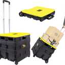 dbest products Quik Cart Collapsible Rolling Crate on Wheels for Teachers Tote Basket 80 lbs Capacity, Made from Heavy Duty Plastic and Used as a Seat, Canary, Yellow