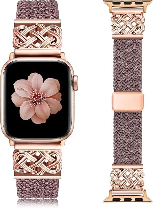 TOYOUTHS Braided Magnetic Band Compatible with Apple Watch Bands 38/40/41/42/44/45/46/49mm Women Men, Dressy Celtic Metal Stretchy Elastic Strap for iWatch Series 11 10 9 8 7 6 5 4 SE/Ultra 3 2 1