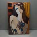 Picasso Style Woman with Cat Wall Art – Abstract Cubist Canvas Painting – Modern Home Décor Wall Art Prints – Gallery Wrapped Canvas Picture for Living Room Bedroom Office – 16x24