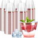 [200 Pack] 9oz Clear Plastic Cups with Rose Gold Rimmed Sturdy & Food Safe Disposable Wine Glasses Party Wedding Disposable Drinking Cups Plastic Cocktail Glasses for Wine, Juice & Cold Beverages