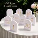 Arch Table Number 1-20 Signs, 5x7 Inch Self-Standing Double-Sided, Gold Foil White Art Paper, 4 Event Signage for Wedding Reception, Party, Event Decor