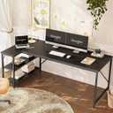 Huuger L Shaped Desk, 63 Inches Computer Desk with Reversible Storage Shelves, Gaming Corner Home Office Writing Study, Metal Frame, Black