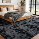 FinRec 7x10 Washable Area Rugs for Bedroom Living Room, Low Pile Thin Ultra Soft Shag Rug, Non-Slip Carpet Indoor for Home Decor (Tie-dye Dark Grey)