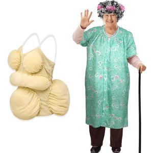 Yaomiao 8Pcs Old Lady Costume Set for Women Fat Suits Grandma Dress Suits Short Sleeve Robe Granny Wig Crutch, No Size Mark