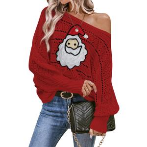 Cakulo Womens Off Shoulder Ugly Christmas Sweater Top Fall Outfits Fashion 2026 Oversized Knit Long Sleeve Crochet Sweaters