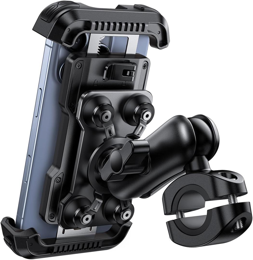 Lamicall Motorcycle Phone Mount Holder - [Dual Vibration Dampener] [Metal Adjustment Arm] Motorcycle Cell Phone Holder, Bike Handlebar Phone Mount, for iPhone 16/15/ 14/13 Pro Max, 4.7-6.7" Phones (Black)