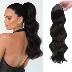 Claw Clip Ponytail Extension,20 Inch Brown Black Curly Wavy Ponytail Claw Clip in Hair Extension for Women Fluffy Natural Looking Synthetic Hairpiece for Daily Use(20 Inch,Brown Black)