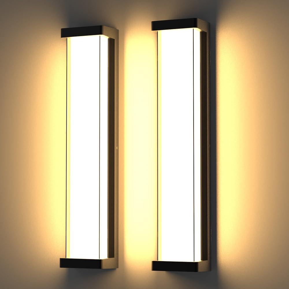 Dimmable Outdoor Wall Lights 2Packs,10%-100% Dimming,23.6in LED Modern Patio Wall Light Fixture, Black Exterior Sconce for Garage Courtyard Commercial House(3000K) (Warm White 3000k)