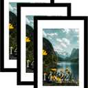 14x22 Black Picture Frame, Poster Frame for Wall, 3 Pack | Fits 11x17 Photos With Mat or 14x22 Without Mat, Vertical or Horizontal Wall Mount, Artwork, Gallery Wall & Home Decor