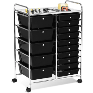 Giantex 15 Drawer Rolling Storage Cart Tools Scrapbook Paper Office School Organizer, Black