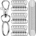 50PCS Metal Lobster Claw Clasp with Key Rings, 25PCS Keychains Clips Hooks and 25PCS Key Chain Rings, Keychain Accessories, Keychain Ring Making kit for Crafts, Silver
