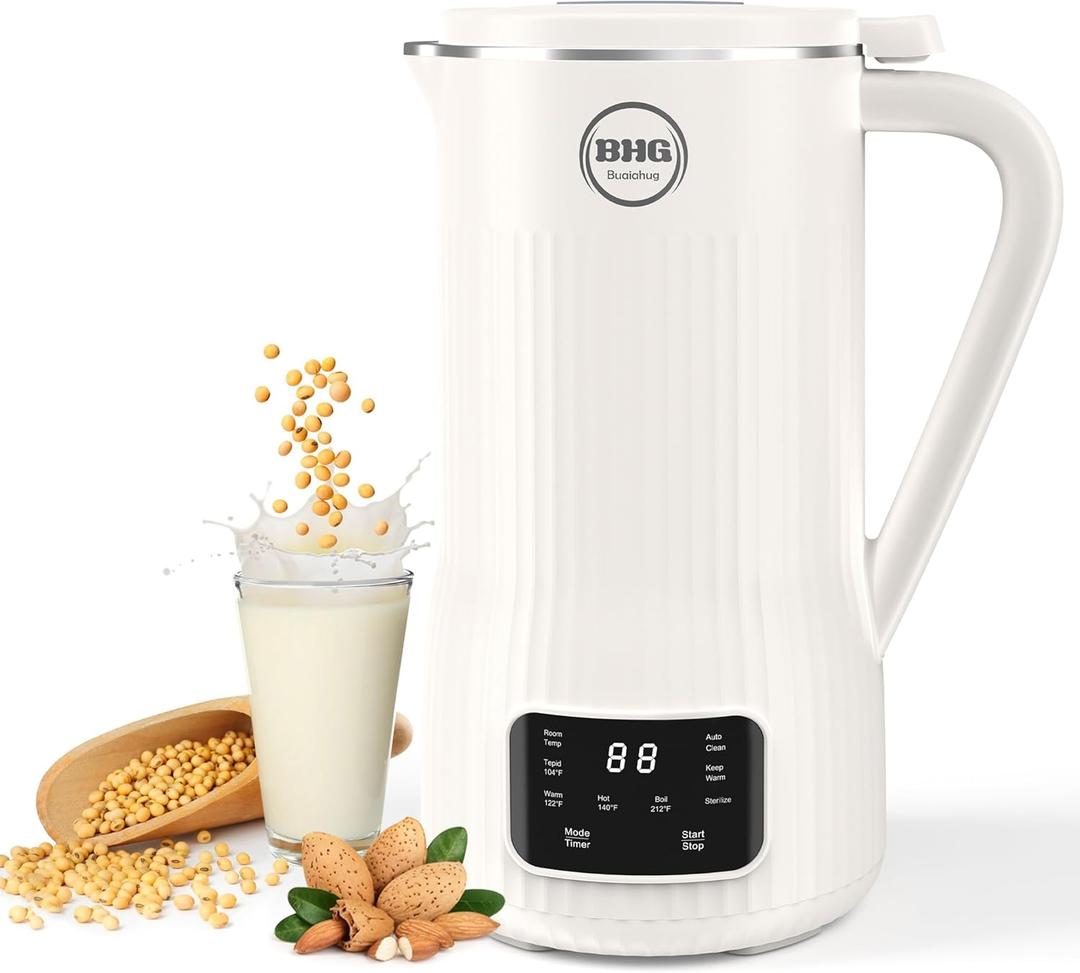 Nut Milk Maker Machine 20oz  Upgraded 10-Blade Almond, Soy & Oat Milk Maker, Plant-Based Dairy-Free Beverage Maker with Auto-Clean, Timer, Keep Warm, Boil & Cold Drink Functions  White