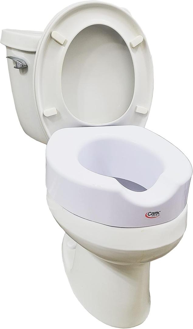 Carex Toilet Seat Riser With Quick-Lock, Raised Toilet Seat Adds 4 Inches of Height to Toilet - Toilet Seat Lifter With 300 Pound Weight Capacity, Slip-Resistant