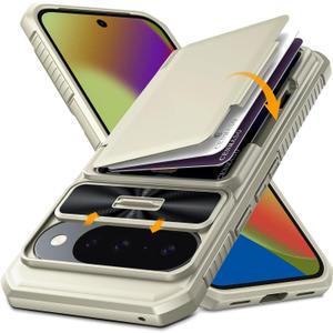 CENMASO for Google Pixel 10 Pro Case/Pixel 10 Case with Card HolderRFID Blocking& Sliding Camera Cover & Kickstand Full-Body Shockproof Wallet Phone Case for Pixel 10/10 Pro(Titanium)