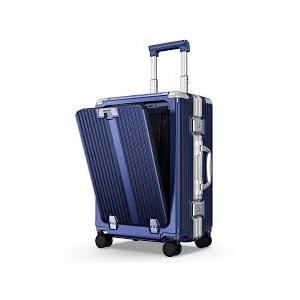 SOMODE Airline Approved Carry On Luggage with Spinner Wheels,Aluminum Framed Carry On Suitcase with Front Laptop Compartment/Cup Holder,22×14×9 inch Checked-in Luggage with Flexible Handle (Blue)