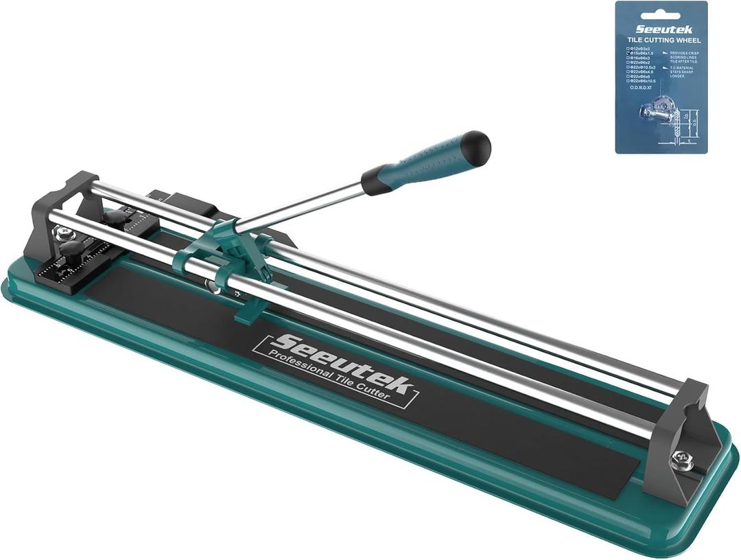 Seeutek Manual Tile Cutter - 14 inch Professional Porcelain Ceramic Tile Cutter, Double Rails Design, Tile Cutter Tool with Tungsten Carbide Cutting Wheel, Easy to use