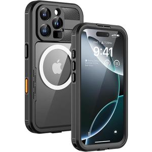Lanhiem Magnetic for iPhone 16 Pro Max Case, IP68 Waterproof Dustproof Case, [Compatible with Magsafe] [Built-in Screen Protector] Full Body Heavy Duty Rugged Phone Cover 6.9 inch, Natural