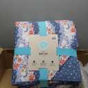 MARTHA STEWART 100% Cotton 3 Piece Reversible Quilt Set, Washed, Percale, Blue/Red, 1 Quilt, 2 King Shams, Lightweight, Soft and Breathable, Room Decor, Floral Printed Bedspread, King Size