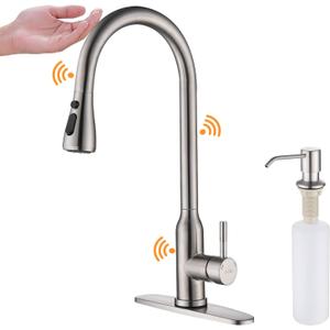 Touch Kitchen Faucet,KEER Smart Kitchen Sink Faucet with Pull Down Sprayer, Touch on Activated Kitchen Bar Sink Faucet Brushed Nickel, Stainless Steel (Brushed Nickel)