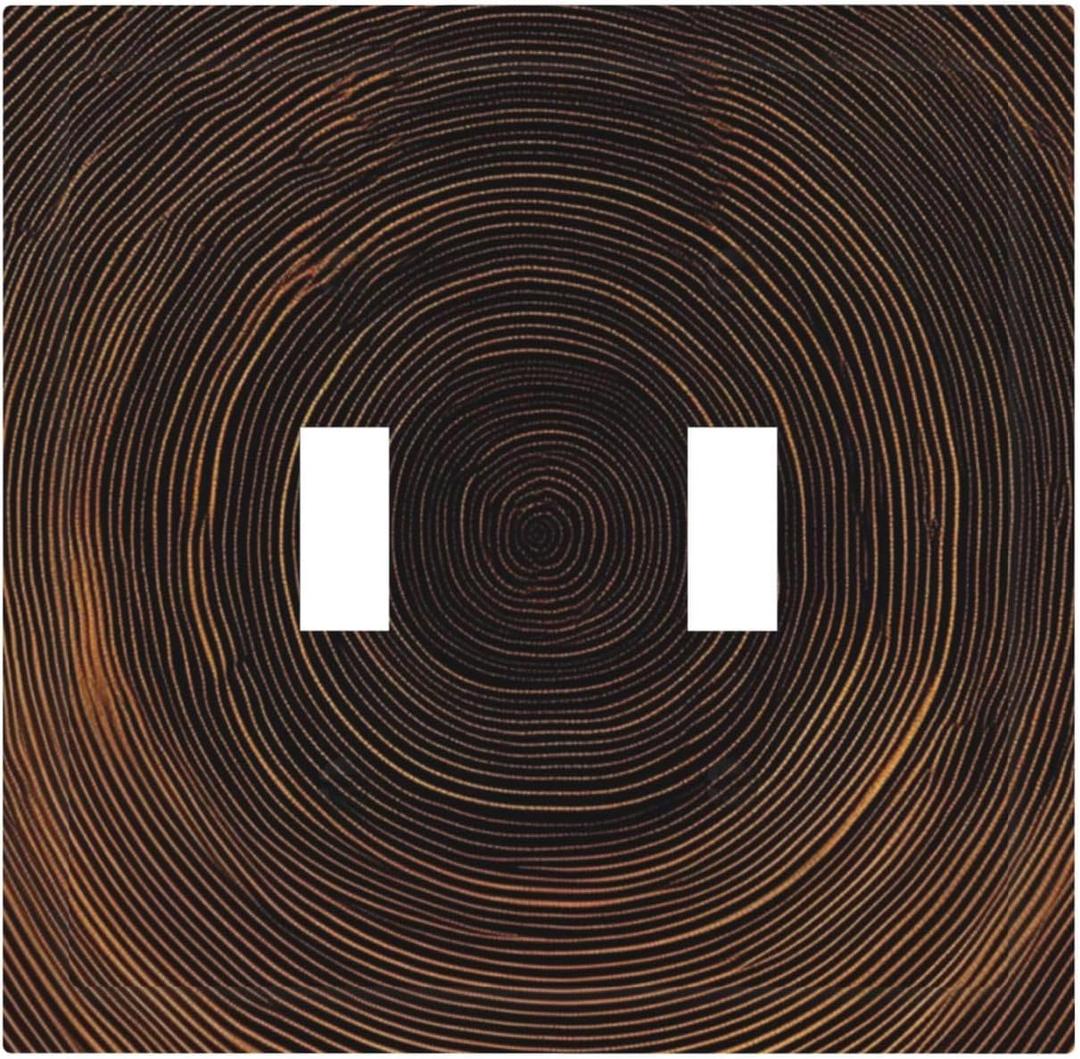Toggle Light Switch Cover Abstract Art Geometric Spiral Design with Wood Grain Texture 2 Gang Gfci Decorative Wall Plate Polycarbonate for Contemporary Bedroom & Workspace Design