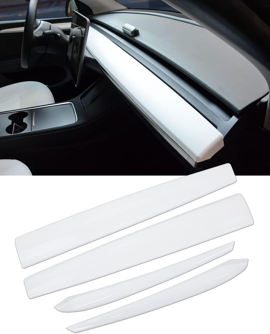 KKTR-CAR Dashboard Cover Wrap and Front Door Inner Armrest Panel Cover Trim Compatible with Tesla Model 3 2021-2023 Model y 2020-2025,NOT for Performance (Matte White, 4pcs)