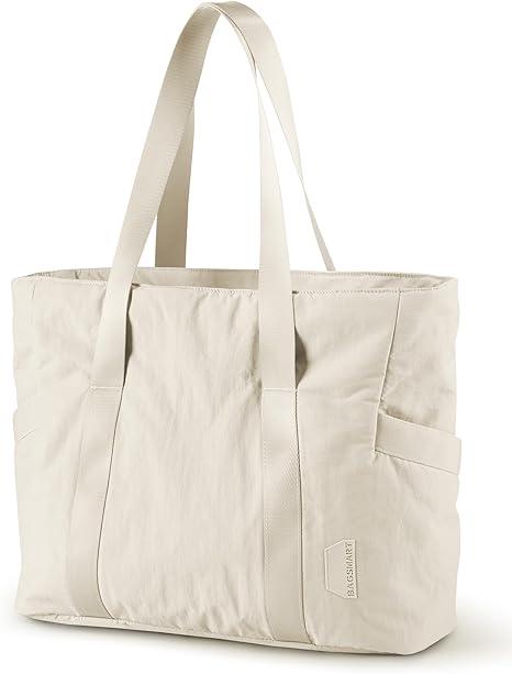 BAGSMART Tote Bag for Women with Zipper, Gym tote with Compartments, Work Tote Nurse Dance Yoga Bag for Travel (Small, A-black-24l-fits 15.6" Laptop)