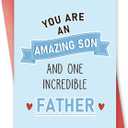 4 x Heartfelt Fathers Day Card for Son, Fathers Day Card from Mom Dad, You Are an Amazing Son and One Incredible Father, (Assorted postcards)