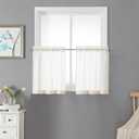 Lecloud Doris Slub Textured Linen Sheer Cafe Curtains 63 Inch Length 4 PCS, Double Rod Pockets Window Living Room Curtain Tiers, Solid Gauzy Cupboard/Bathroom/Bedroom/Kitchen Valance, 40W x 63L, 2 Packs