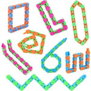 8Pcs 24Links Fidgets Wacky Tracks Fidget Toys for Kids Classroom Students Gifts School Stocking Stuffers Plastic Sensory Autism Snap Fidget Click Snake Toys for Adults Travel Stress Relief 11inch