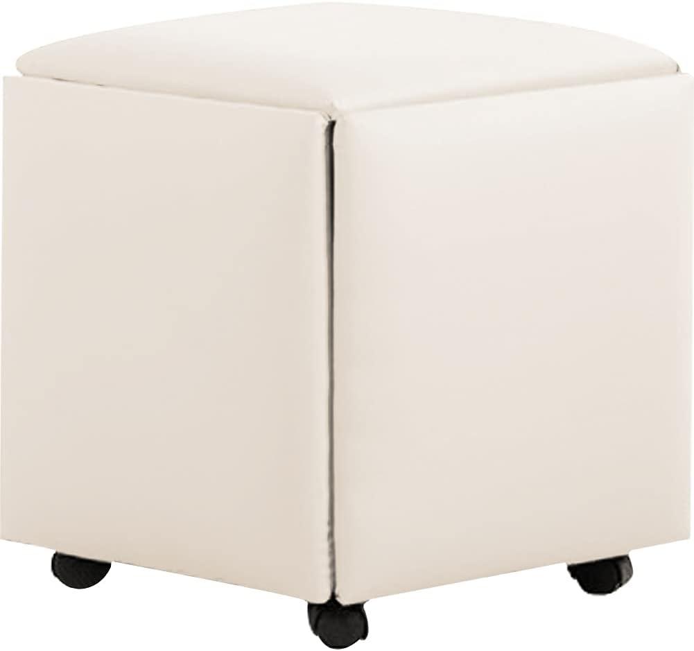 WAYUTO 5 in 1 PU Leather Seating Cube with Swivel Casters Stackable Sofa Chair Stool Nesting Ottoman Stool Movable Footstool Dressing Chair for Living Room Bedroom(White,Large)